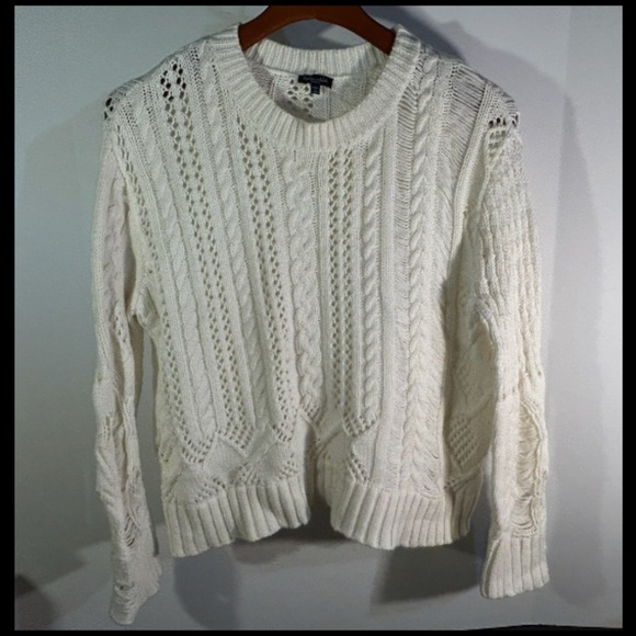 Splendid Distressed Cable Knit Sweater Ivory/Cream/Off White Size XS - Picture 1 of 16